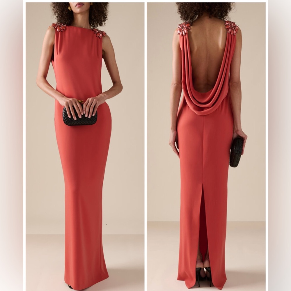 Zuhair Murad Embellished Draped Cady Gown Maxi Crystal Dress